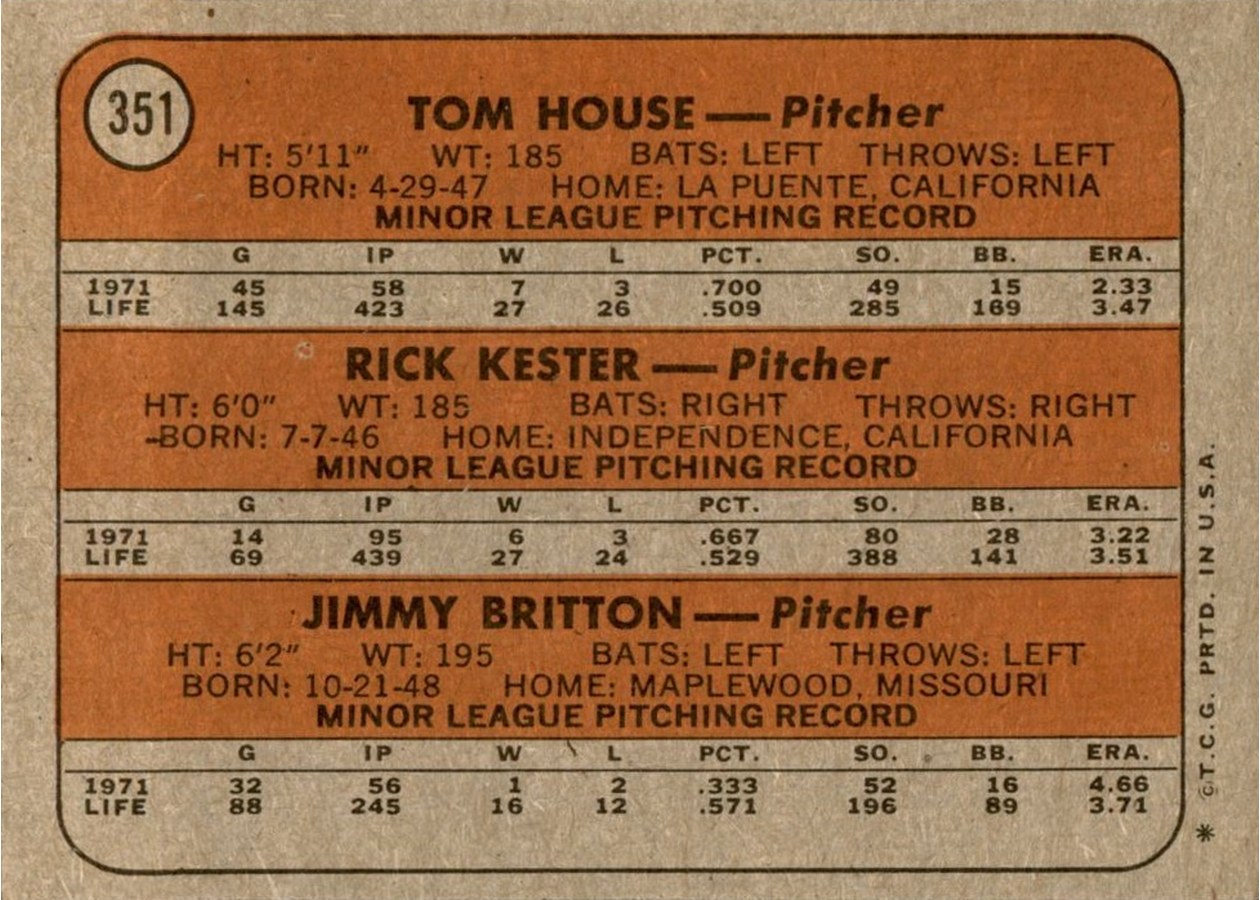 1972 Topps #351 Braves 1972 Rookie Stars card back