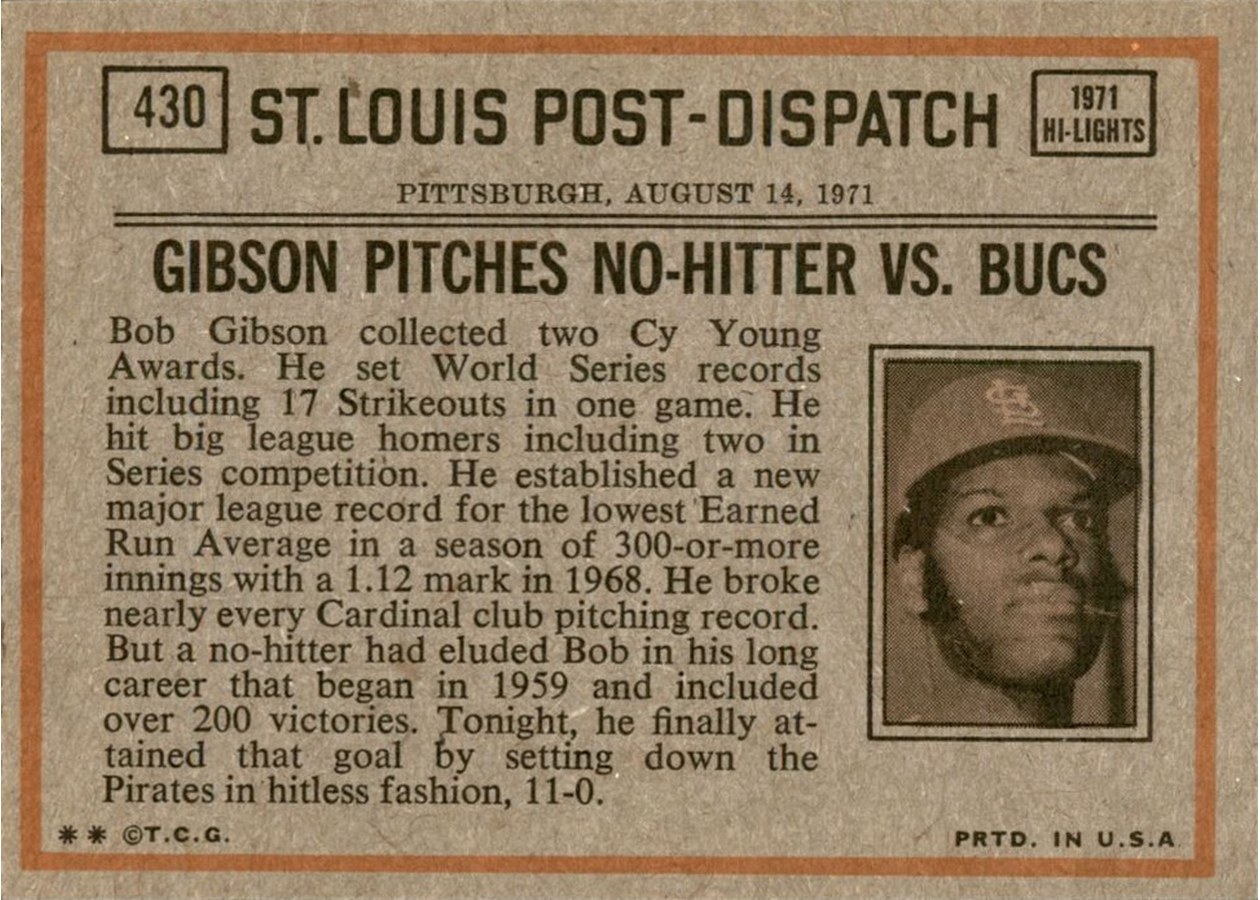 1972 Topps #430 Bob Robertson In Action card back