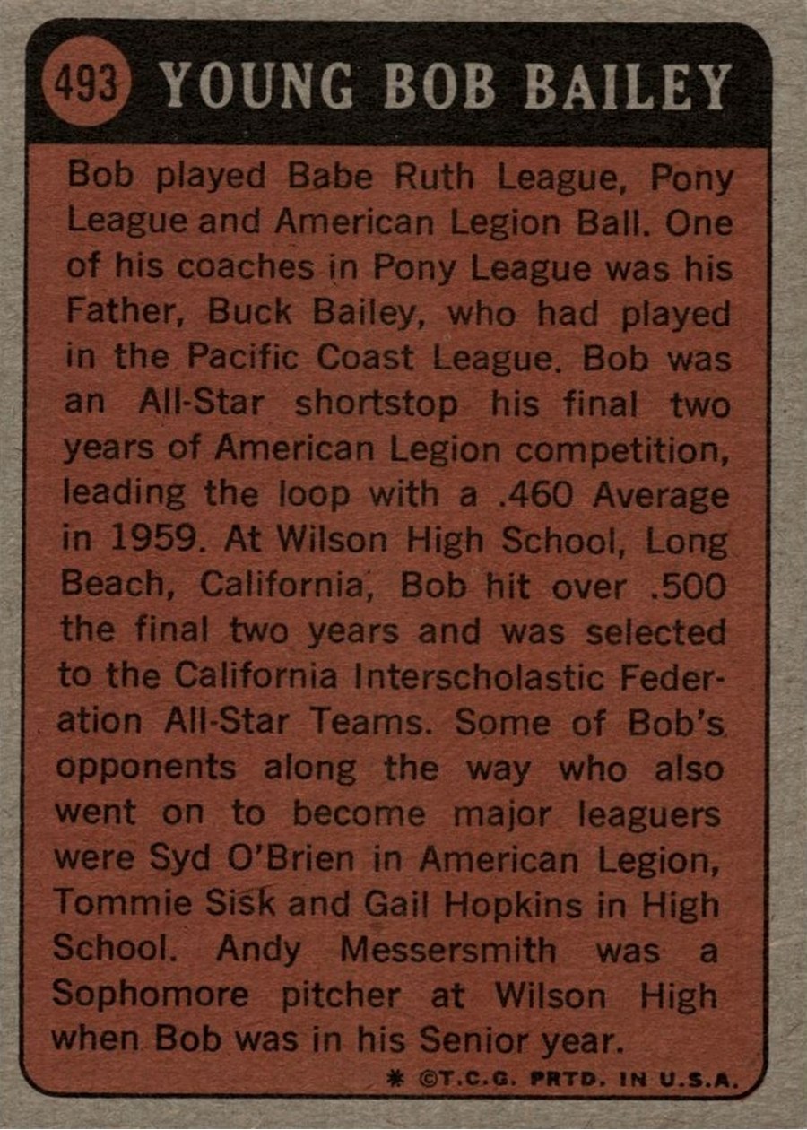 1972 Topps #493 Bob Bailey card back