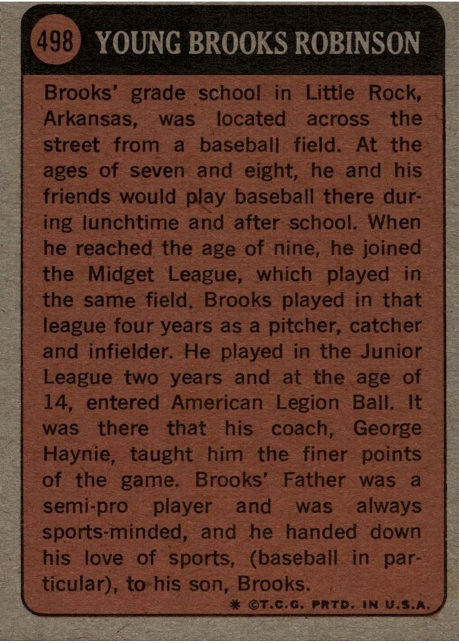 1972 Topps #498 Brooks Robinson card back