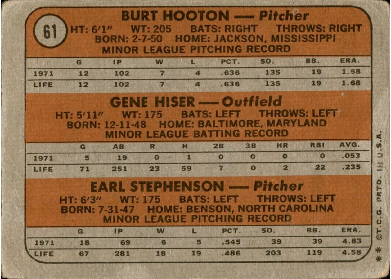 1972 Topps #61 Cubs 1972 Rookie Stars card back