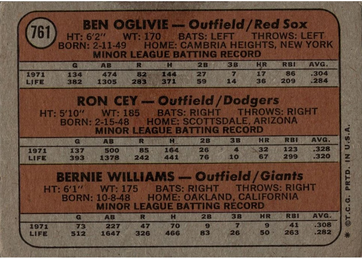 1972 Topps #761 AL-NL 1972 Rookie Stars card back