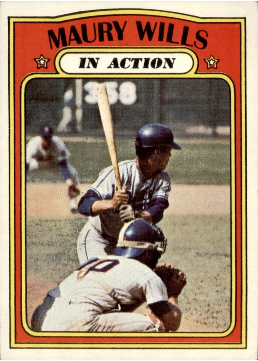 1972 Topps #438 Maury Wills In Action, Los Angeles Dodgers