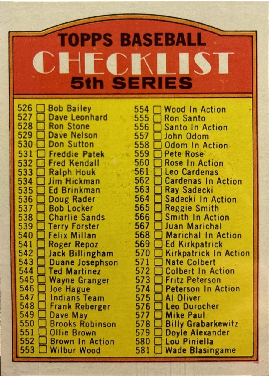 1972 Topps #478 Checklist 5th Series