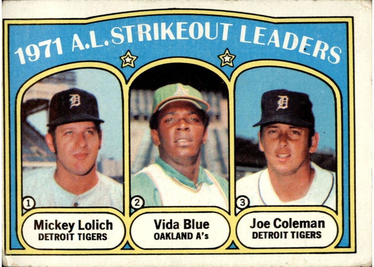 1972 Topps #96 1971 A.L. Strikeout Leaders, Detroit Tigers / Oakland Athletics