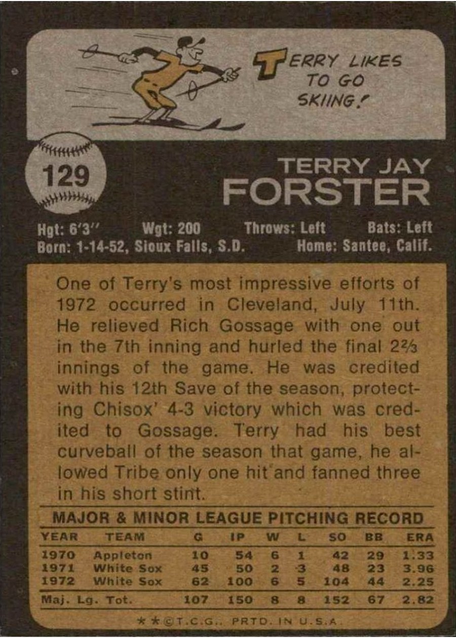 1973 Topps #129 Terry Forster card back
