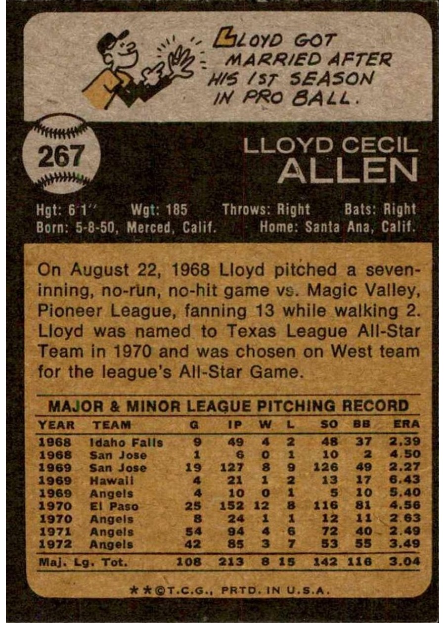1973 Topps #267 Lloyd Allen card back