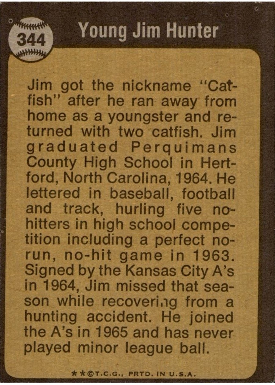 1973 Topps #344 Jim Hunter card back