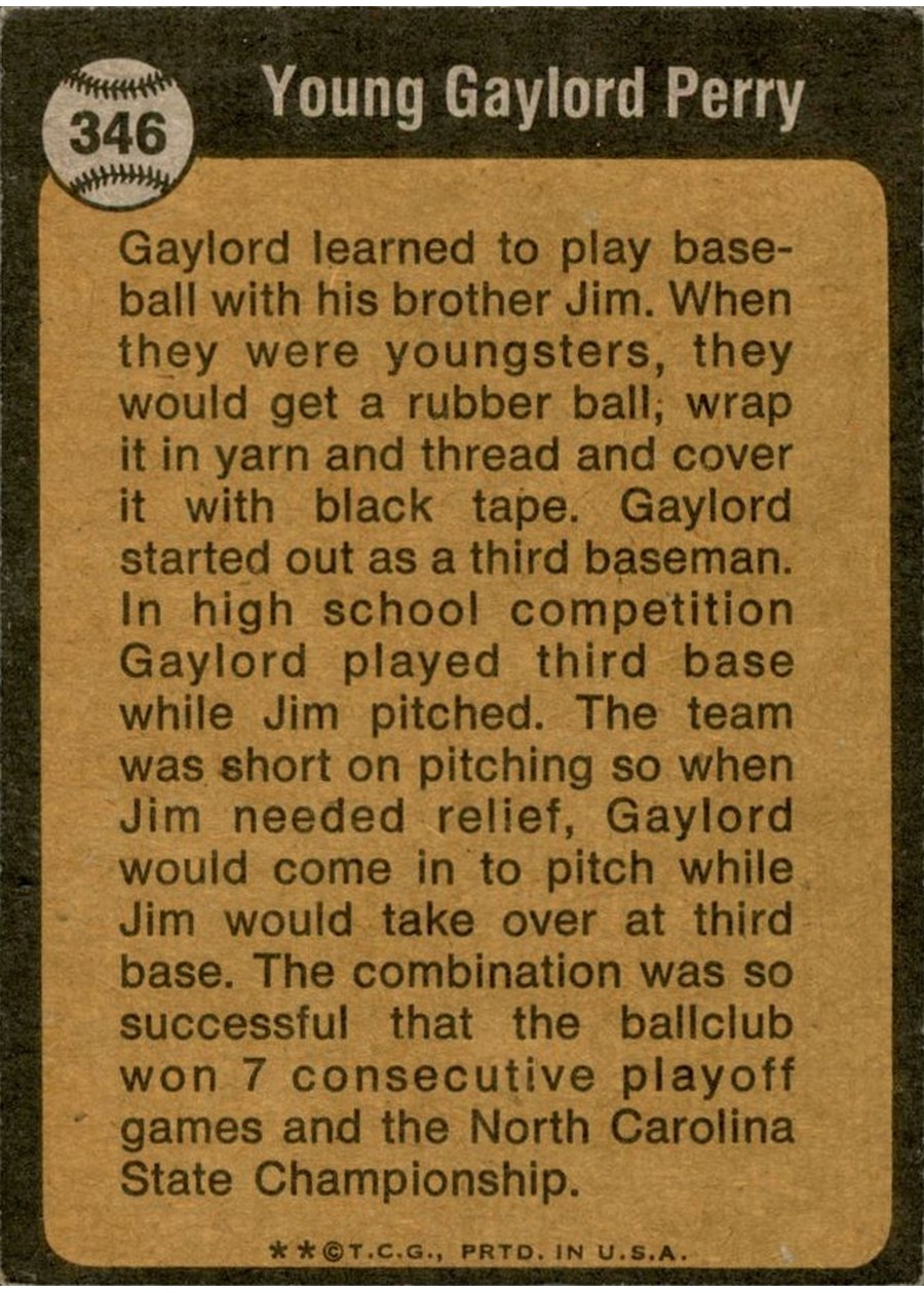 1973 Topps #346 Gaylord Perry card back