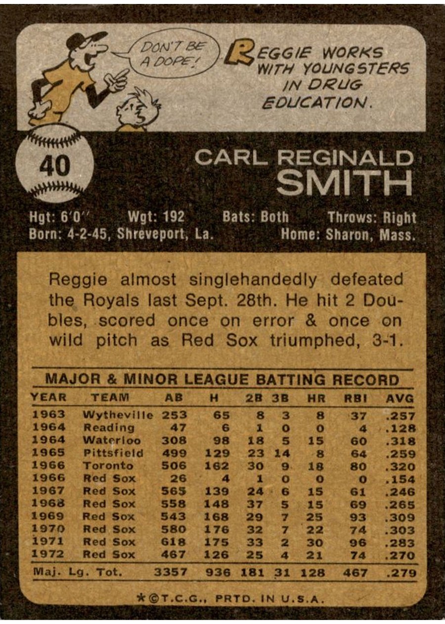 1973 Topps #40 Reggie Smith card back