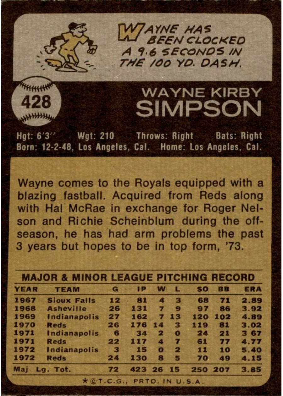 1973 Topps #428 Wayne Simpson card back