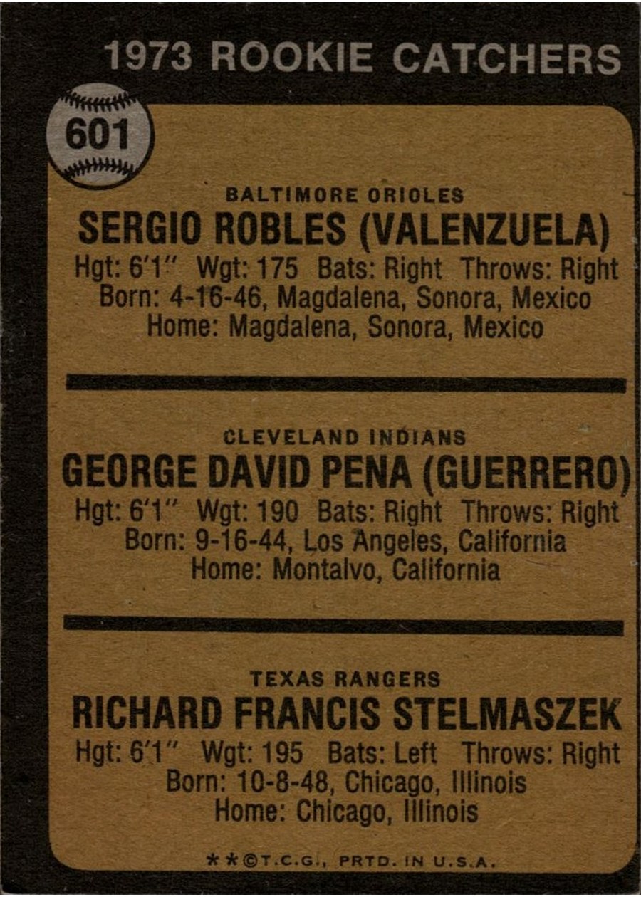 1973 Topps #601 1973 Rookie Catchers card back