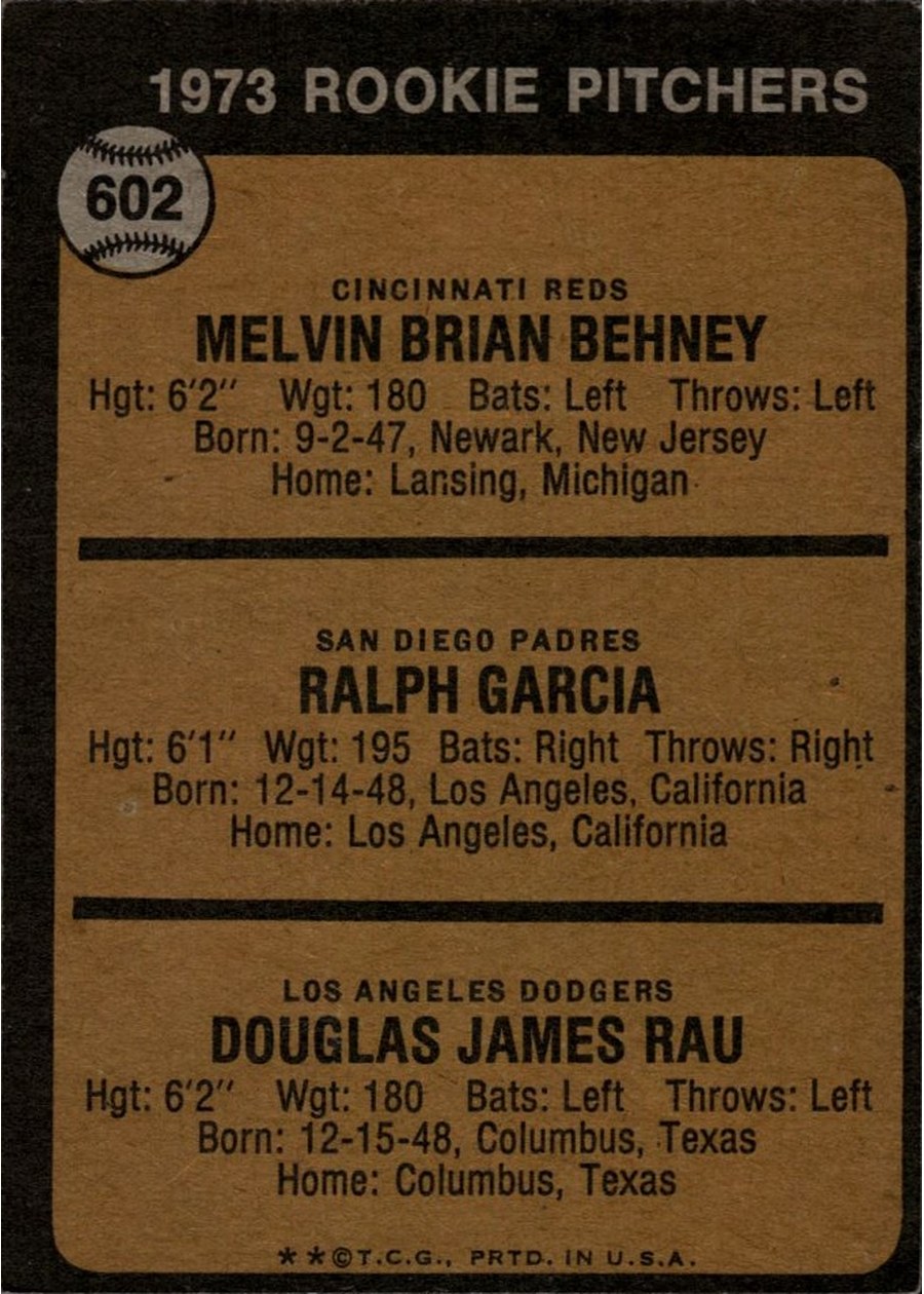 1973 Topps #602 1973 Rookie Pitchers card back