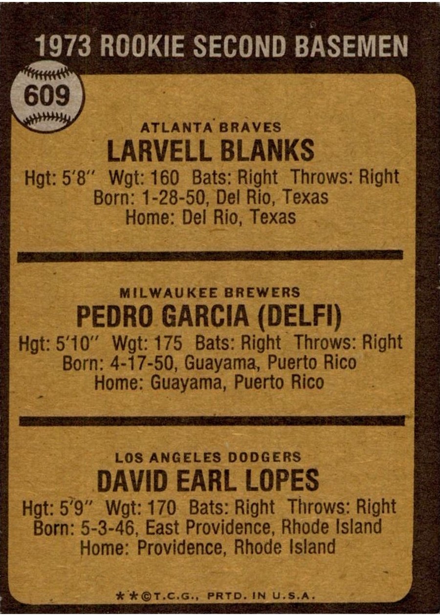 1973 Topps #609 1973 Rookie Second Basemen card back