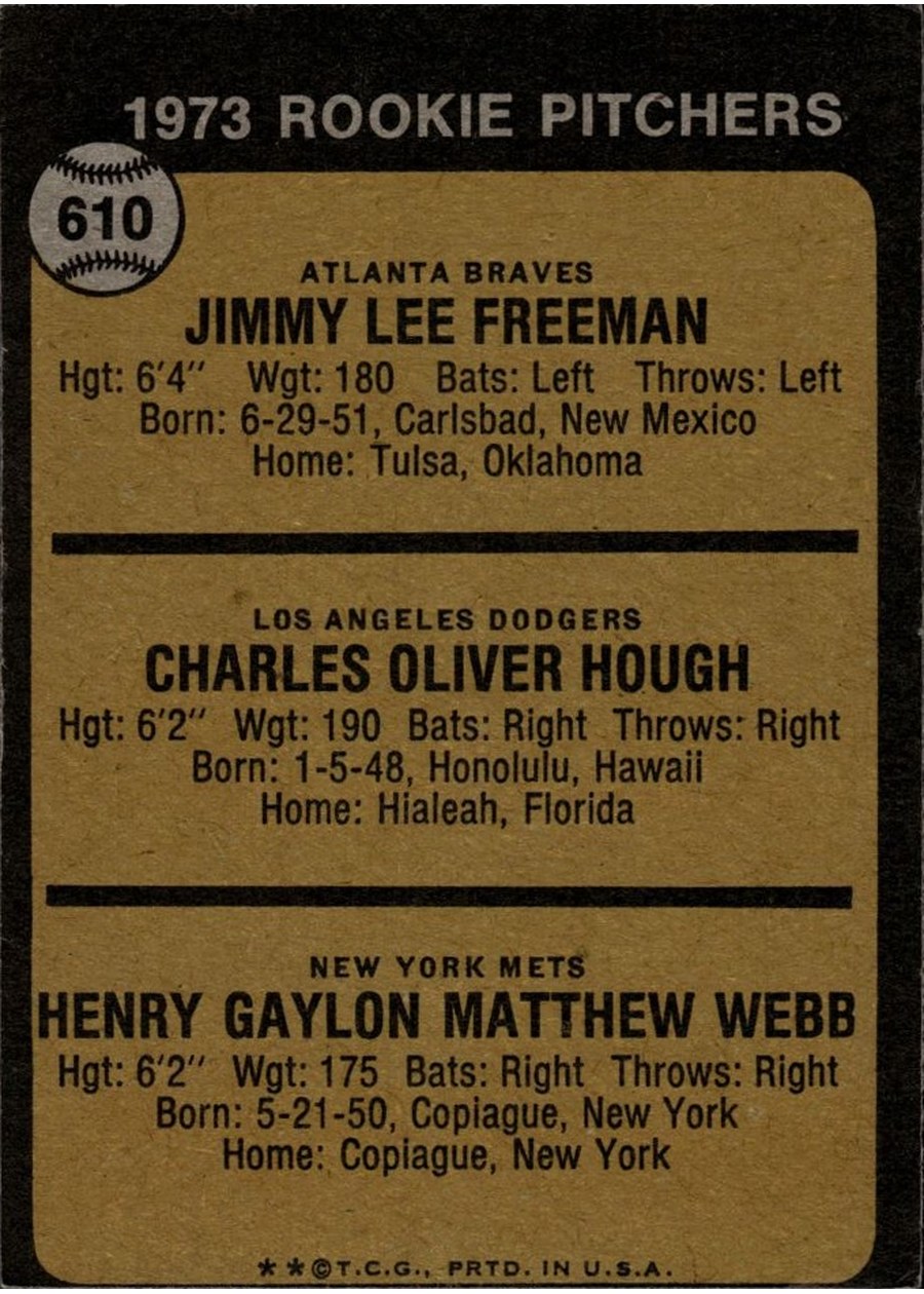 1973 Topps #610 1973 Rookie Pitchers card back