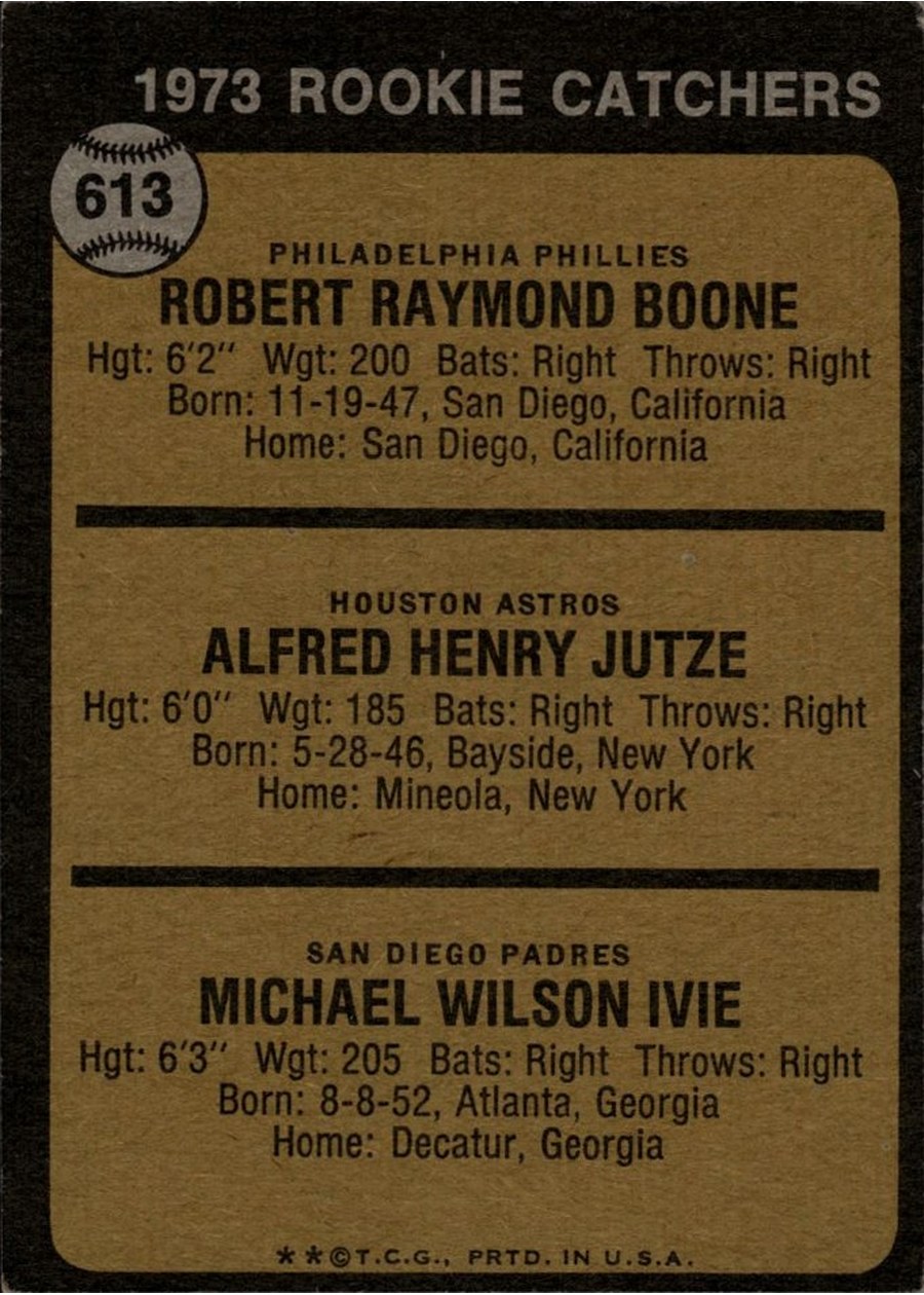 1973 Topps #613 1973 Rookie Catchers card back