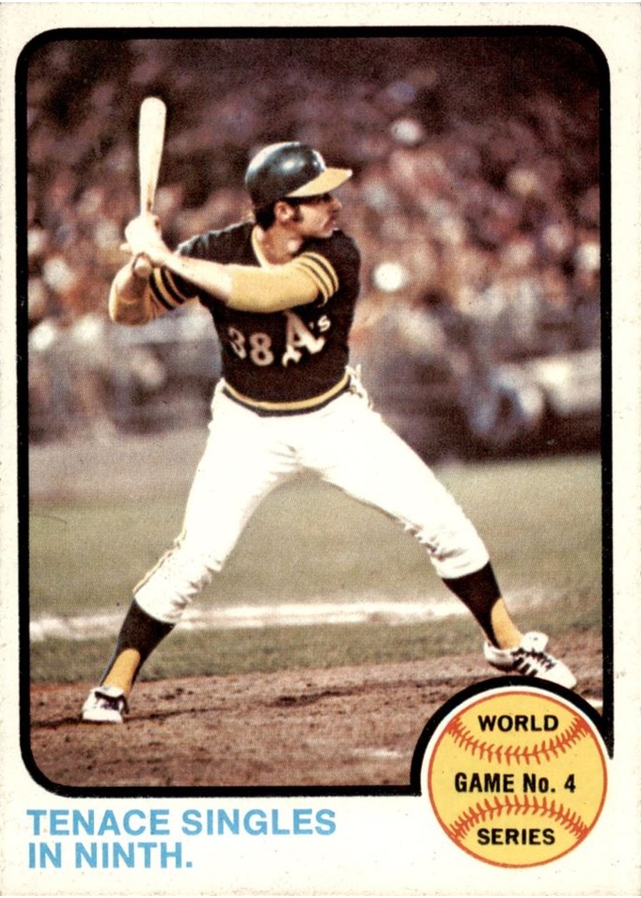 1973 Topps #206 World Series Game No. 4: Tenace Singles in Ninth, Oakland Athletics