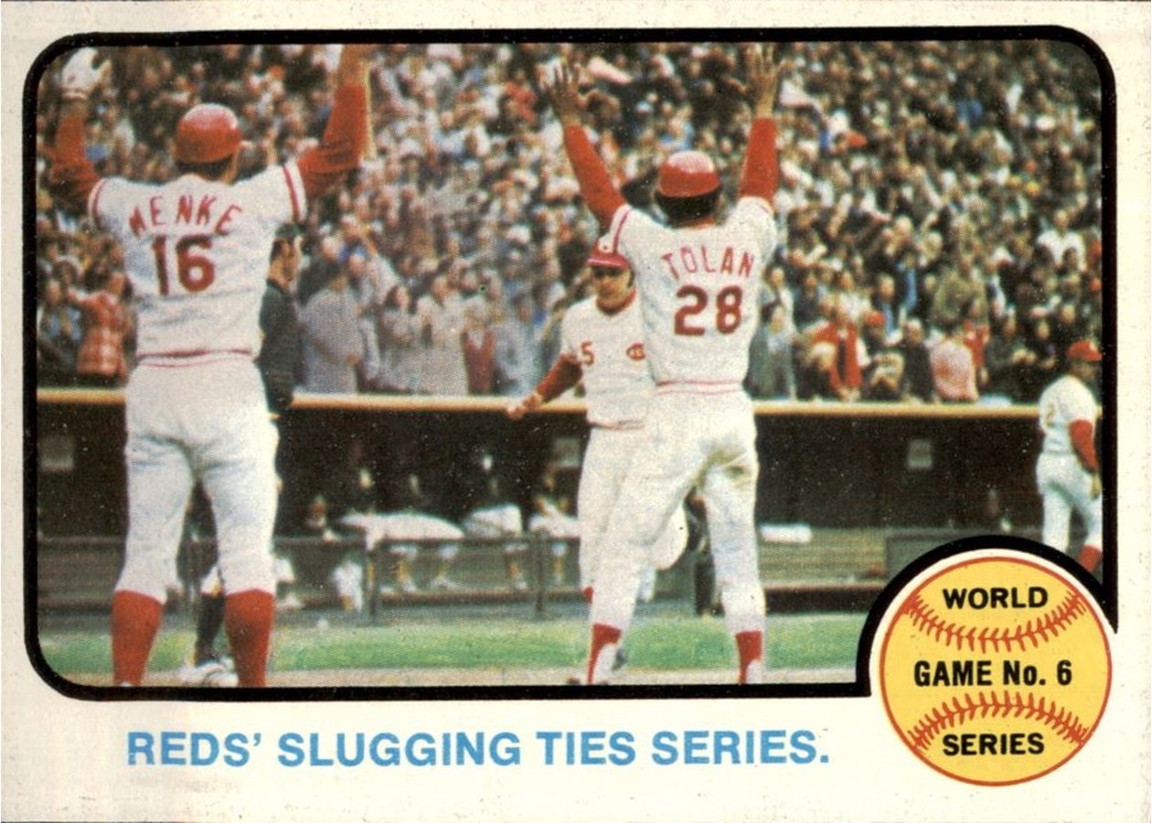 1973 Topps #208 World Series Game No. 6: Reds' Slugging Ties Series, Cincinnati Reds