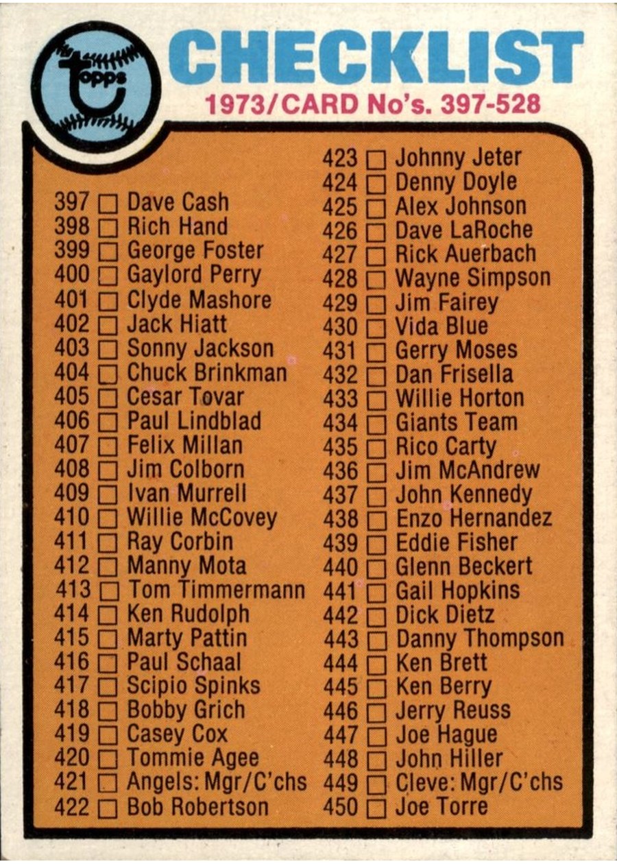 1973 Topps #453 Checklist: 397-528