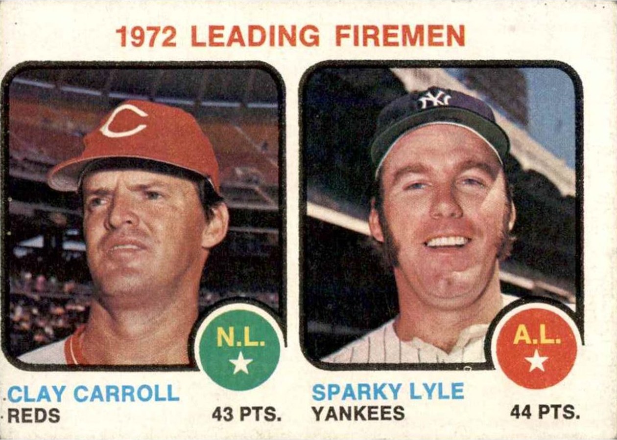 1973 Topps #68 1972 Leading Firemen, Cincinnati Reds / New York Yankees