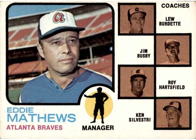 1973 Topps #237 Braves Field Leaders - 237a - Ear Visible
