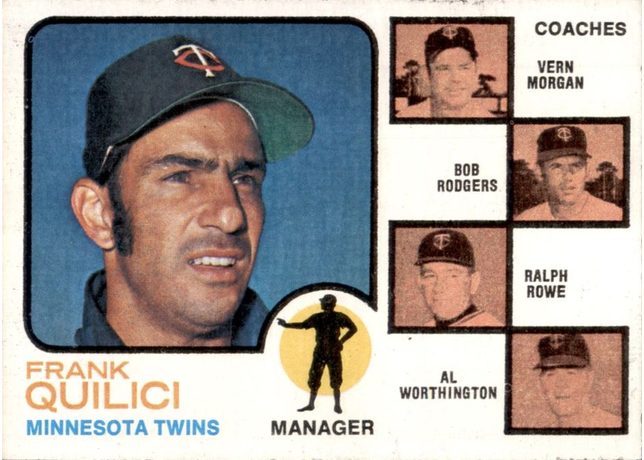 1973 Topps #49 Twins Field Leaders - 49b - Orange Background (Trees Visible)