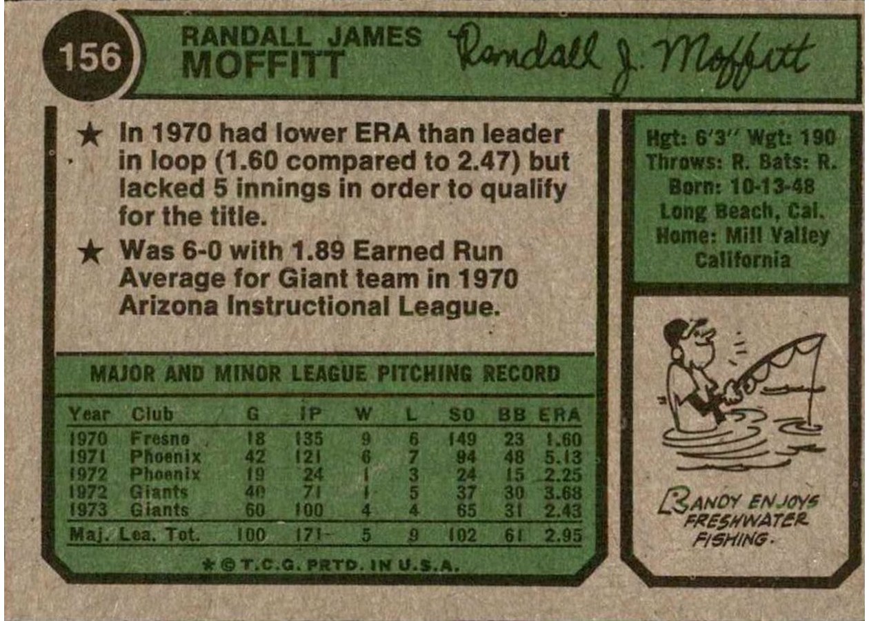 1974 Topps #156 Randy Moffitt card back