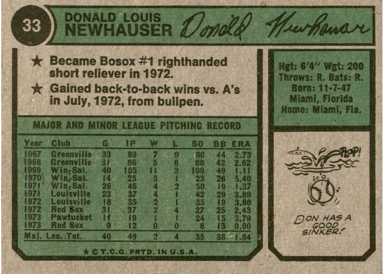 1974 Topps #33 Don Newhauser card back