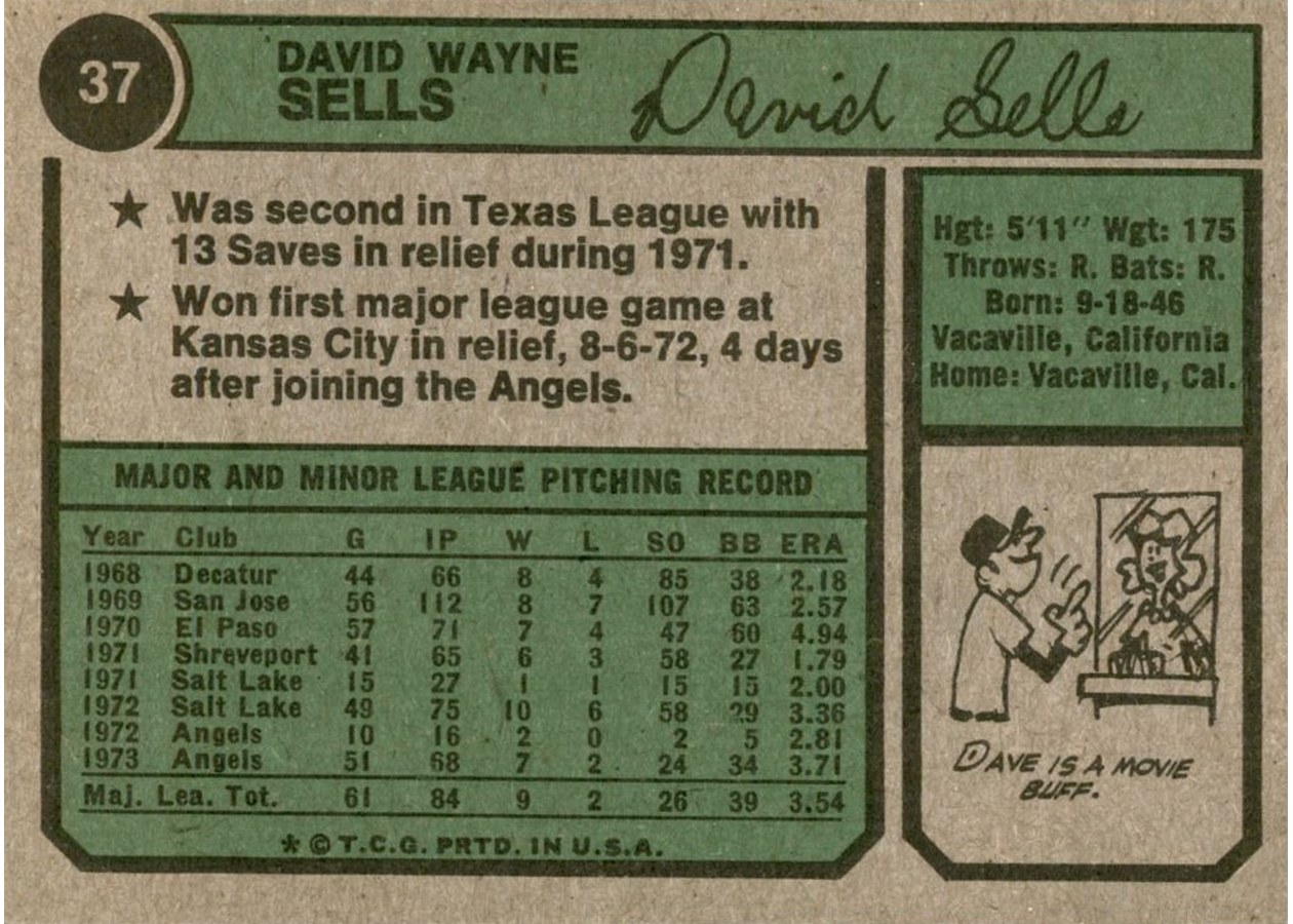 1974 Topps #37 Dave Sells card back