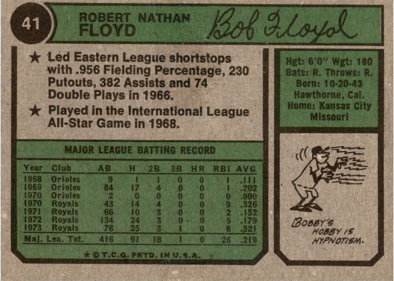 1974 Topps #41 Bobby Floyd card back