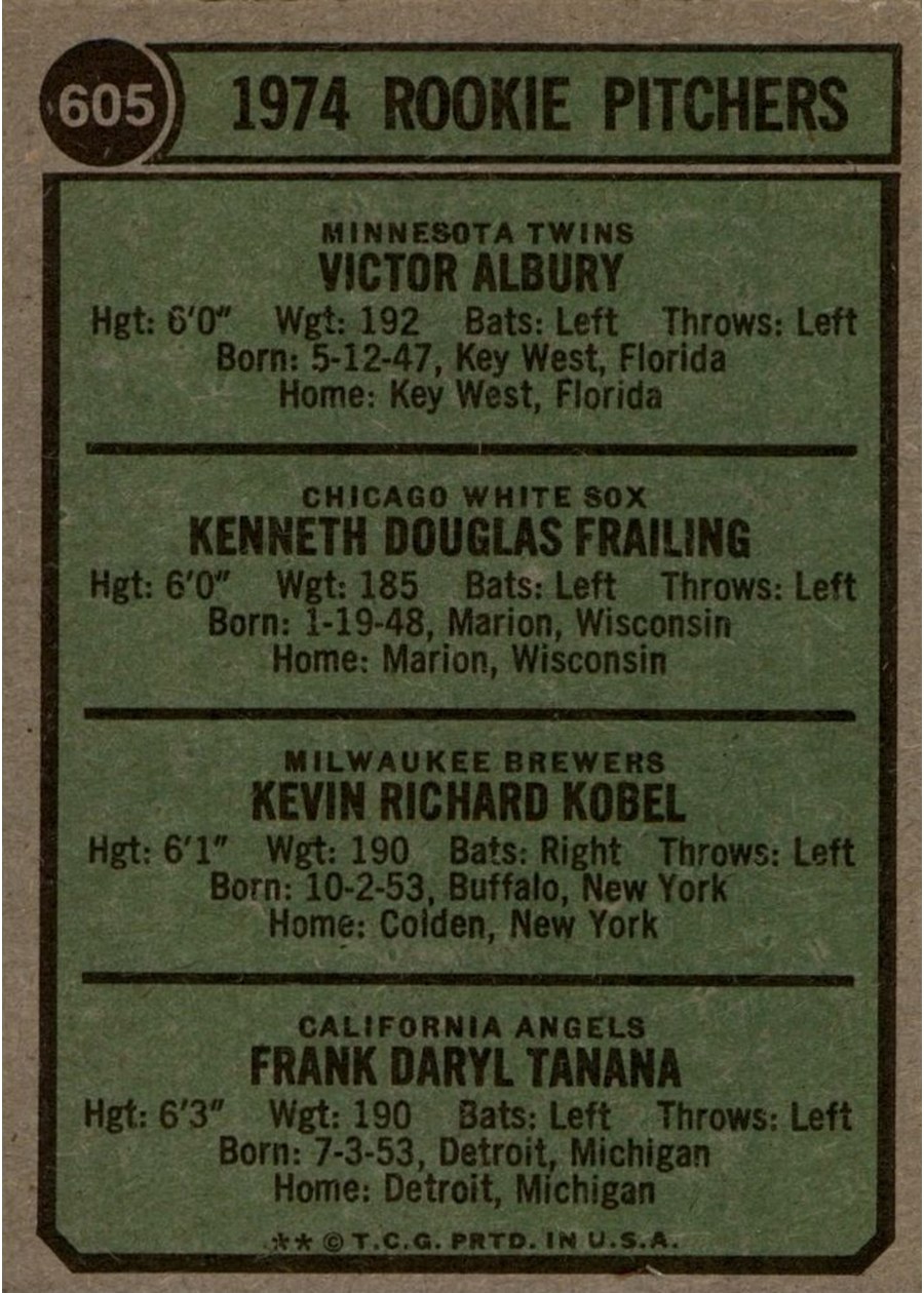 1974 Topps #605 1974 Rookie Pitchers card back
