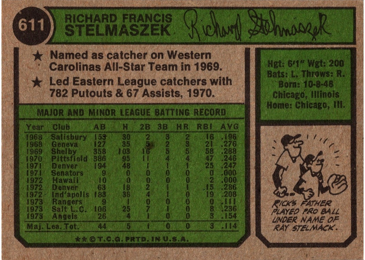 1974 Topps #611 Rick Stelmaszek card back