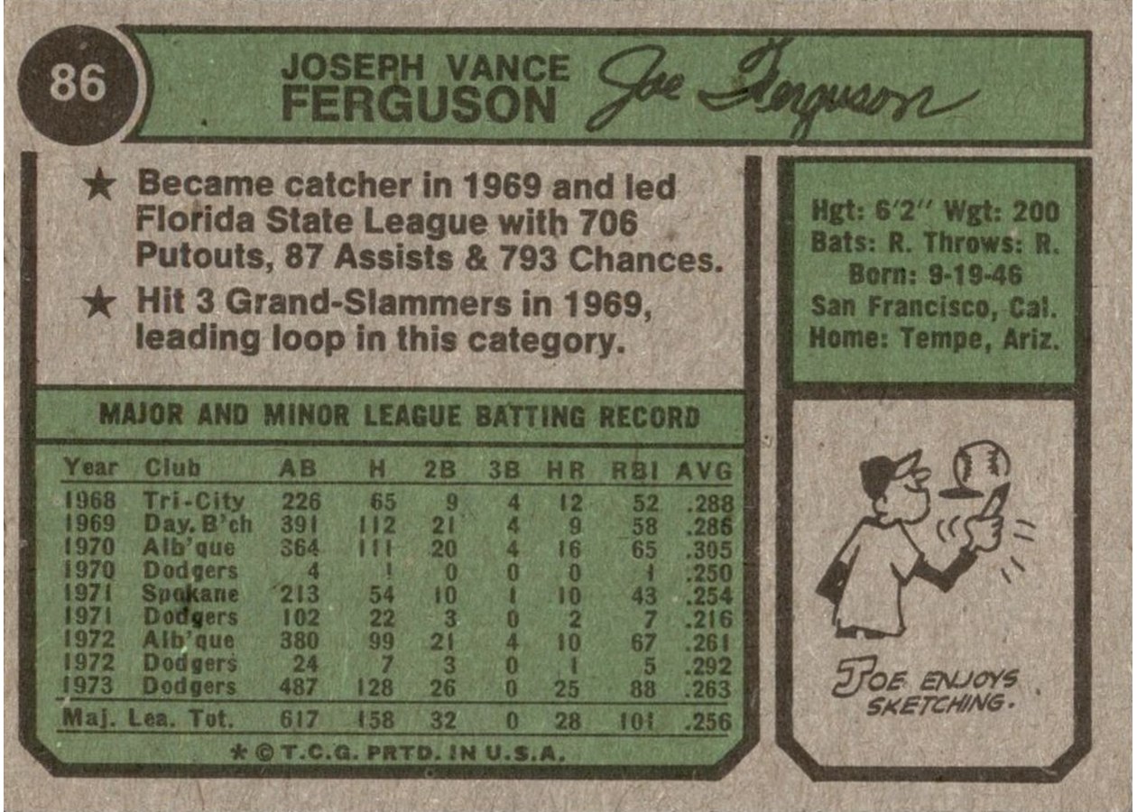 1974 Topps #86 Joe Ferguson card back