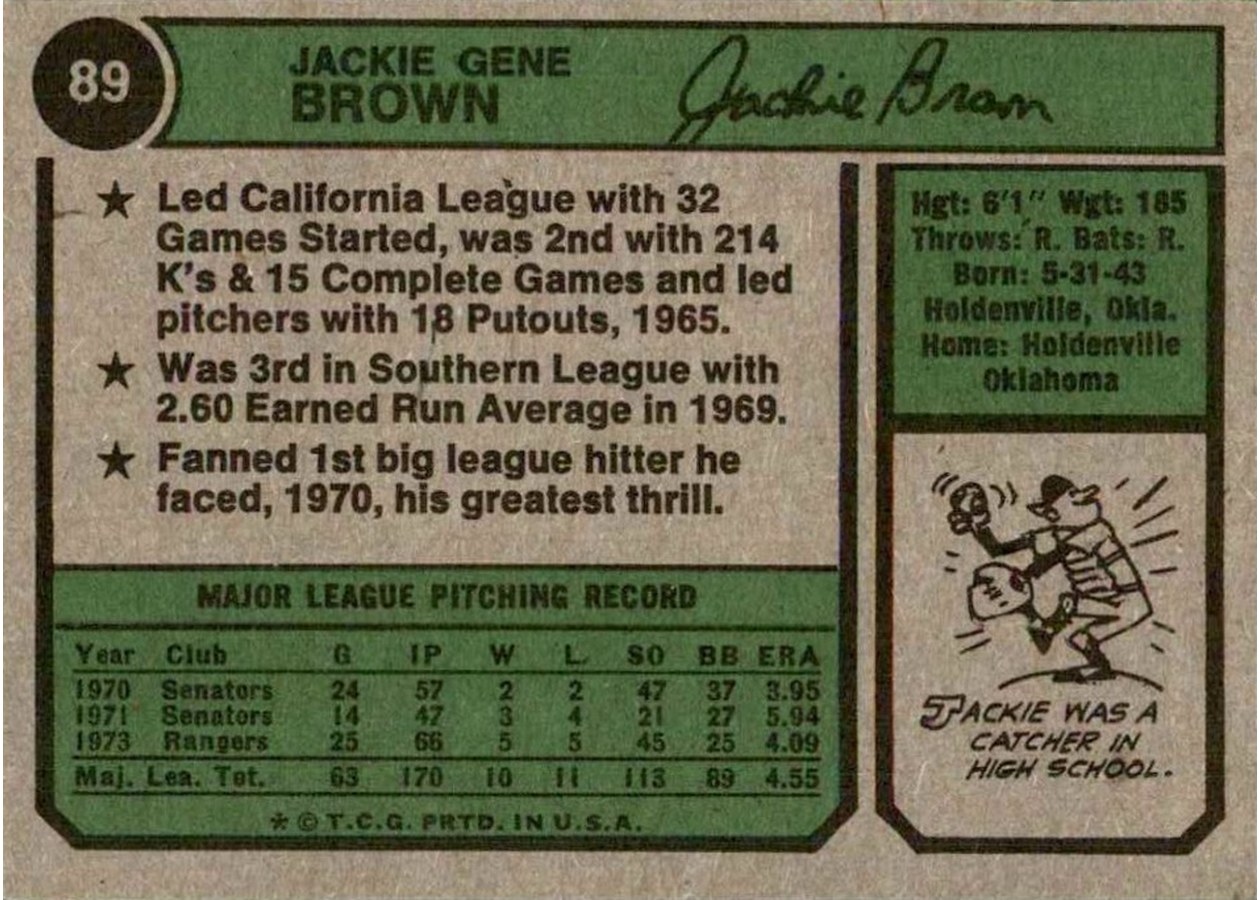 1974 Topps #89 Jackie Brown card back