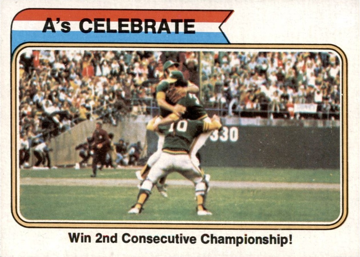 1974 Topps #479 A's Celebrate - Win 2nd Consecutive Championship!, Oakland Athletics