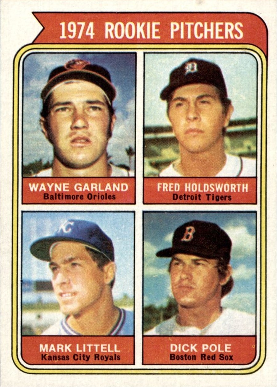 1974 Topps #596 1974 Rookie Pitchers, Baltimore Orioles / Detroit Tigers / Kansas City Royals / Boston Red Sox