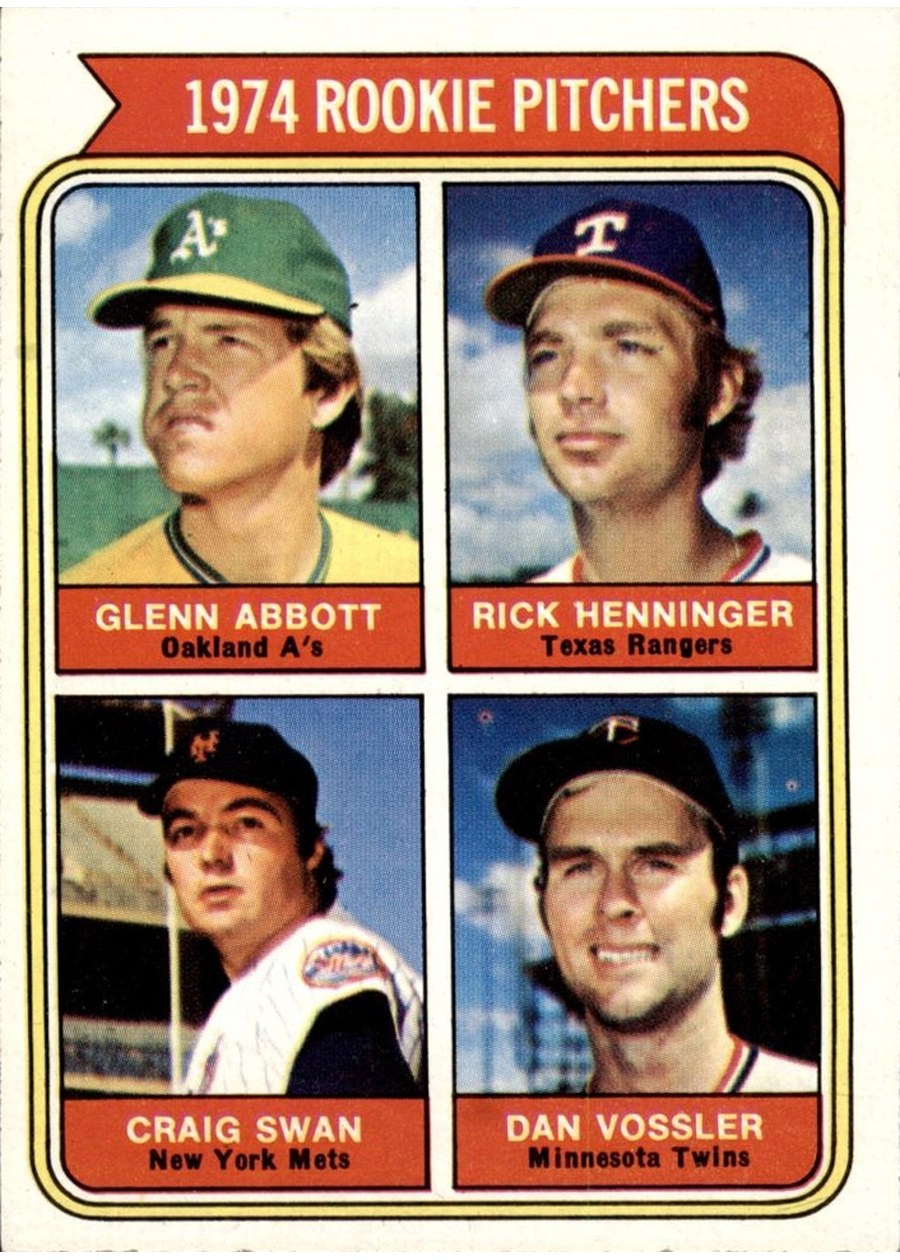 1974 Topps #602 1974 Rookie Pitchers, Oakland Athletics / Texas Rangers / New York Mets / Minnesota Twins