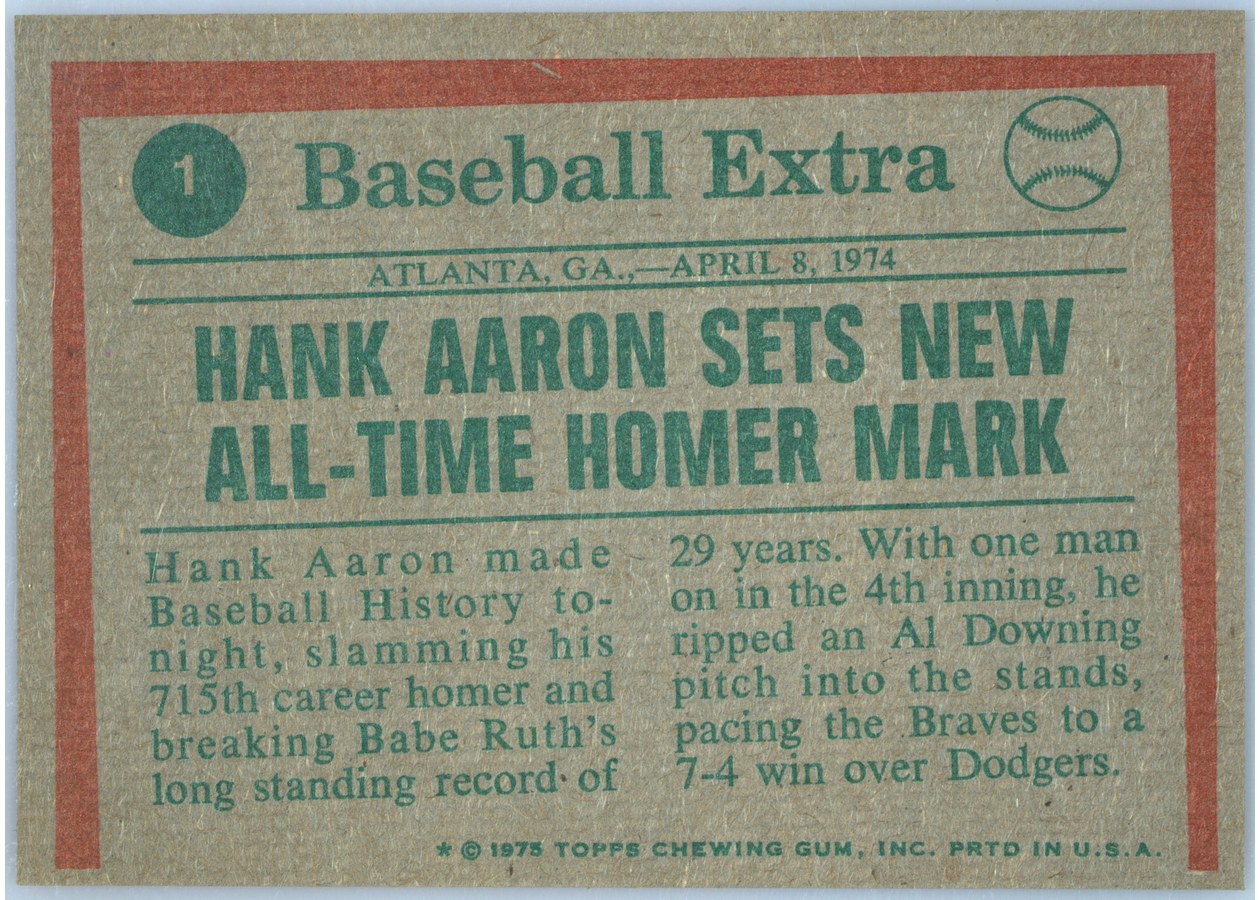 1975 Topps #1 Hank Aaron card back