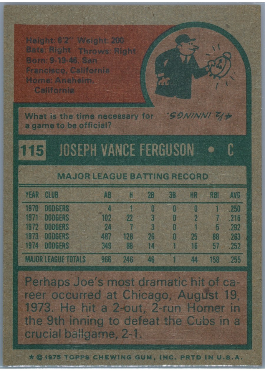 1975 Topps #115 Joe Ferguson card back