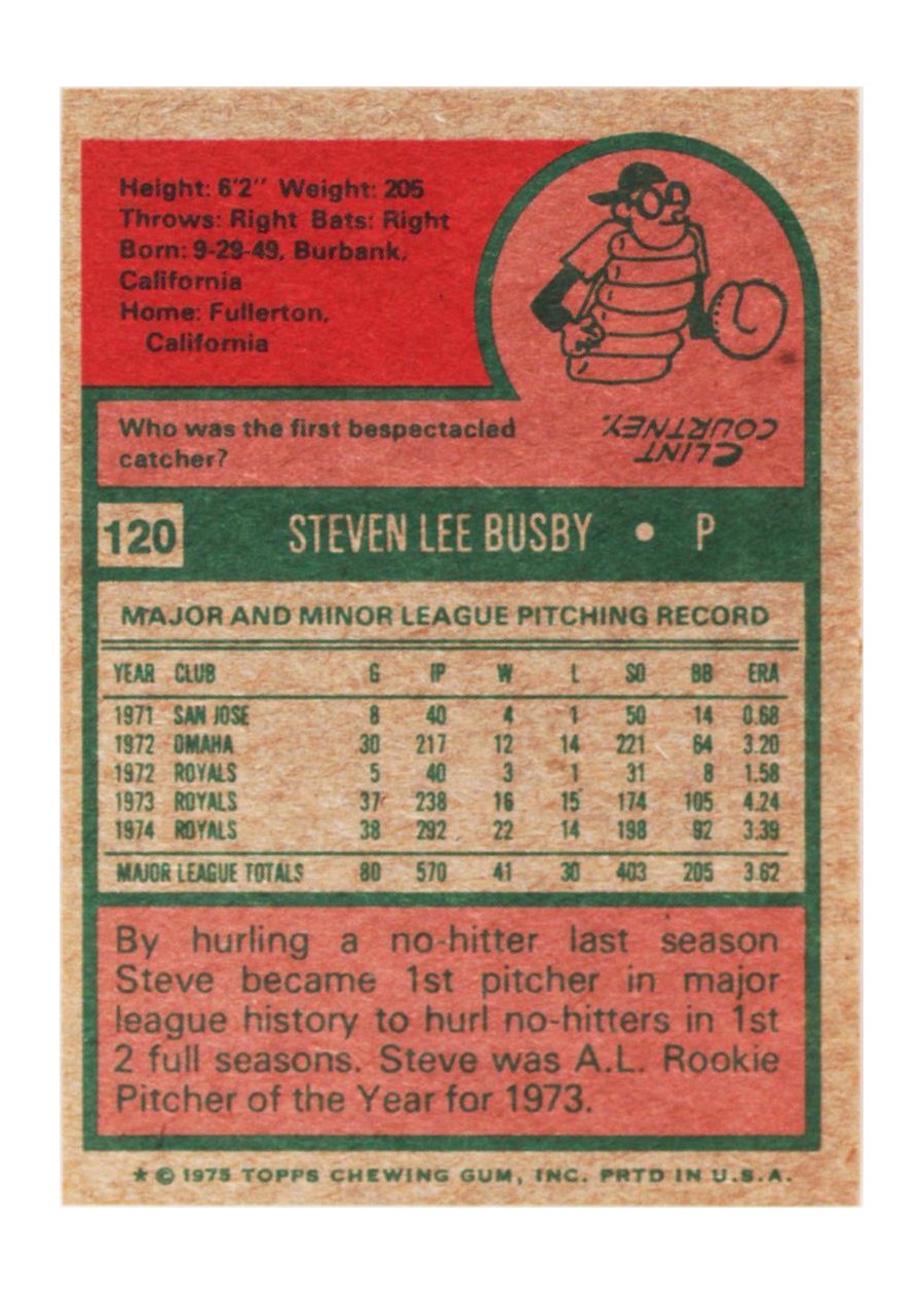 1975 Topps #120 Steve Busby card back