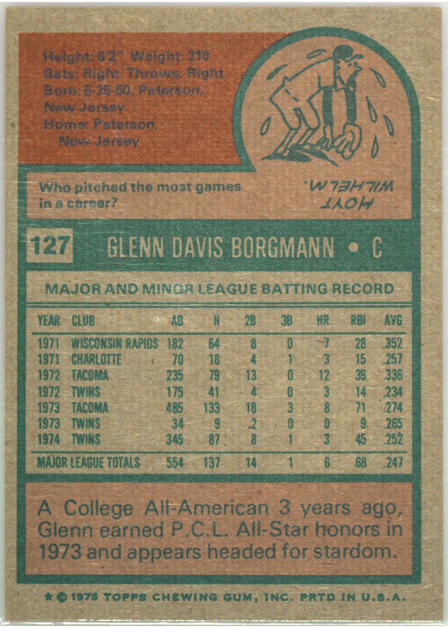 1975 Topps #127 Glenn Borgmann card back