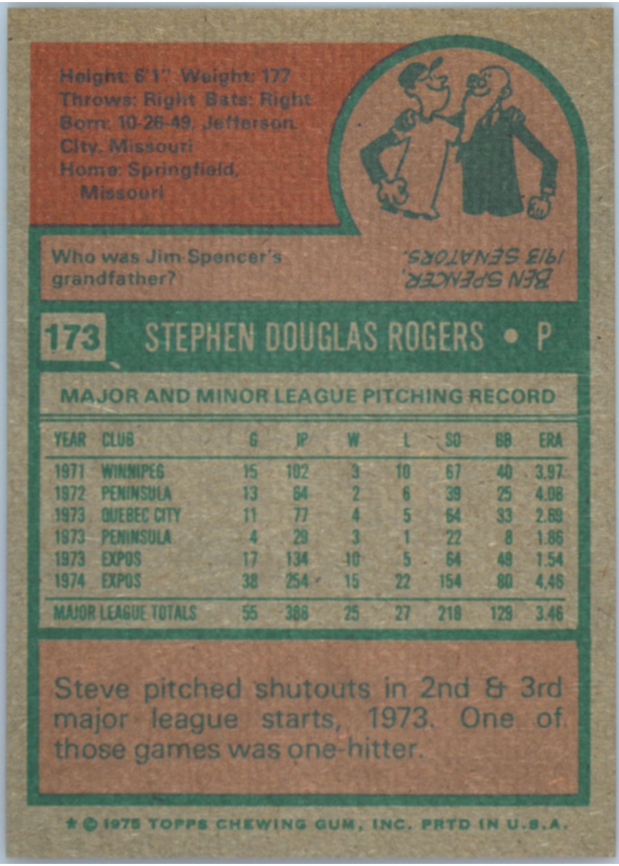 1975 Topps #173 Steve Rogers card back