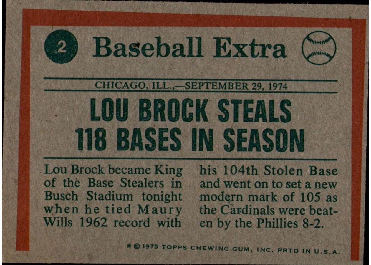 1975 Topps #2 Lou Brock card back