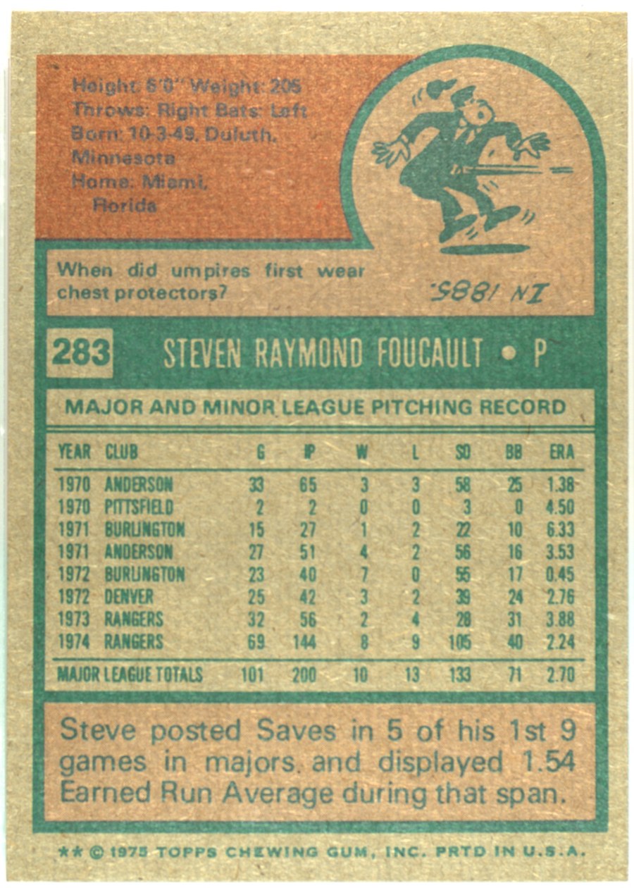 1975 Topps #283 Steve Foucault card back