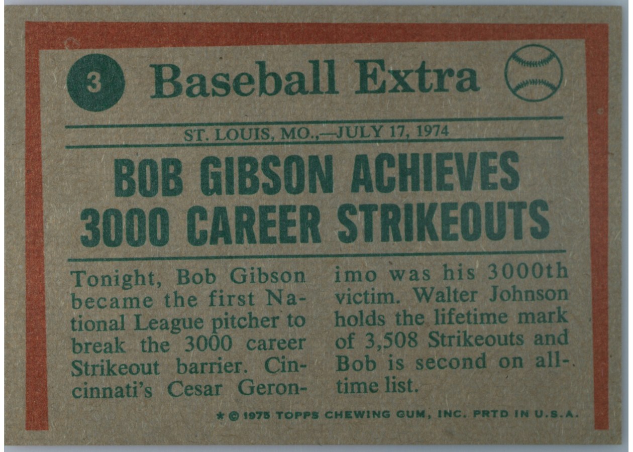 1975 Topps #3 Bob Gibson card back