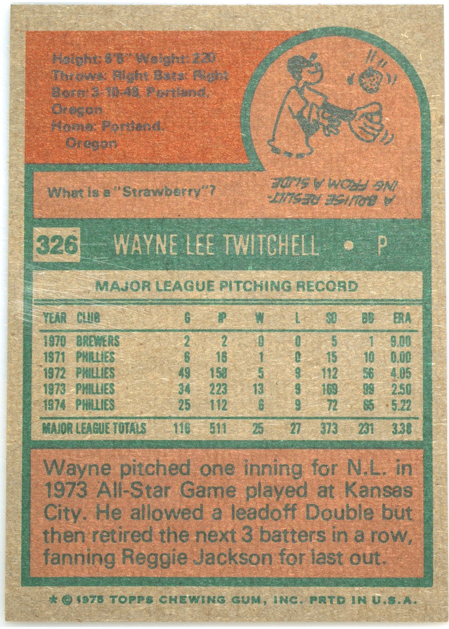 1975 Topps #326 Wayne Twitchell card back