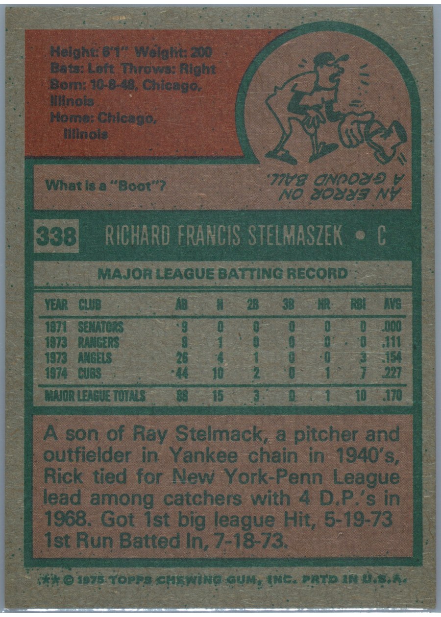 1975 Topps #338 Rick Stelmaszek card back