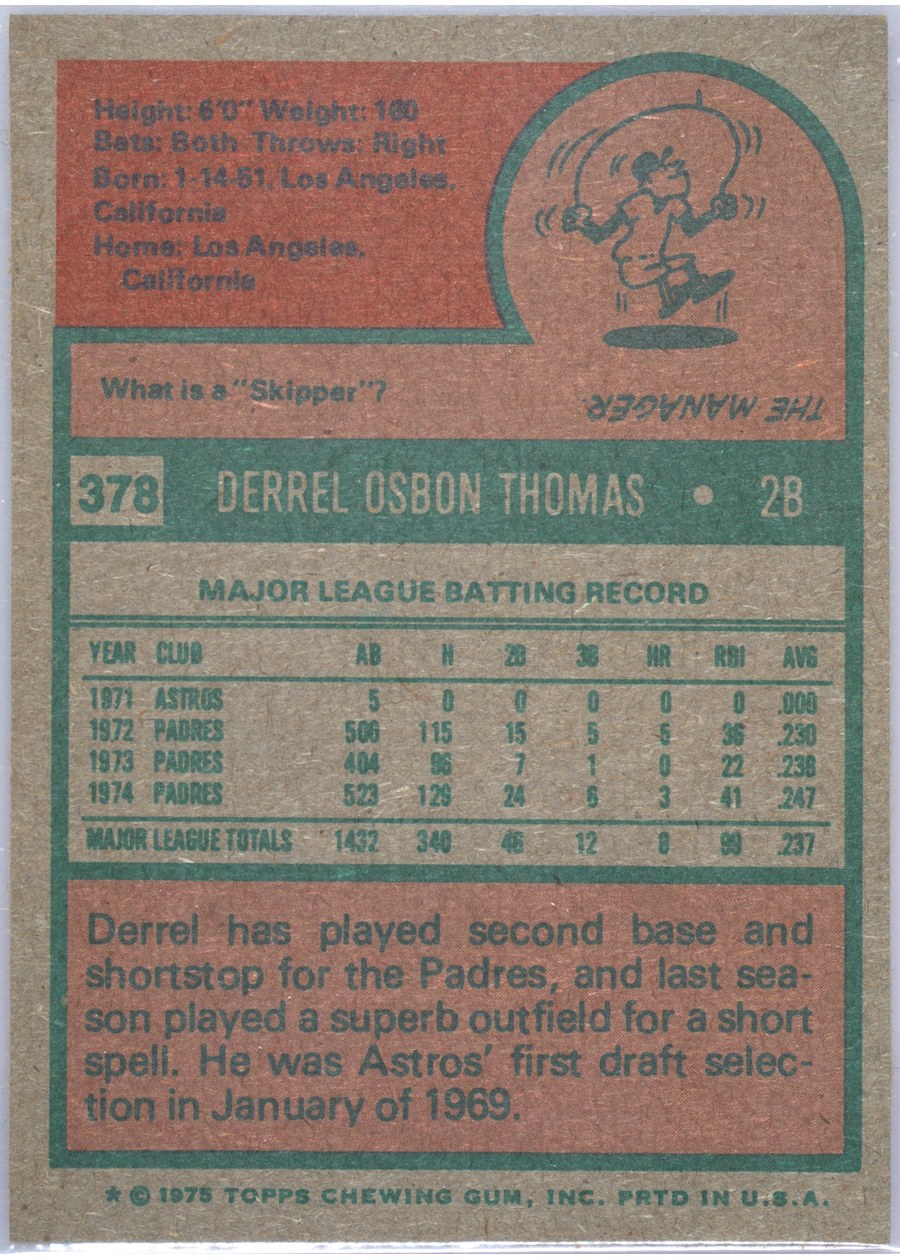 1975 Topps #378 Derrel Thomas card back