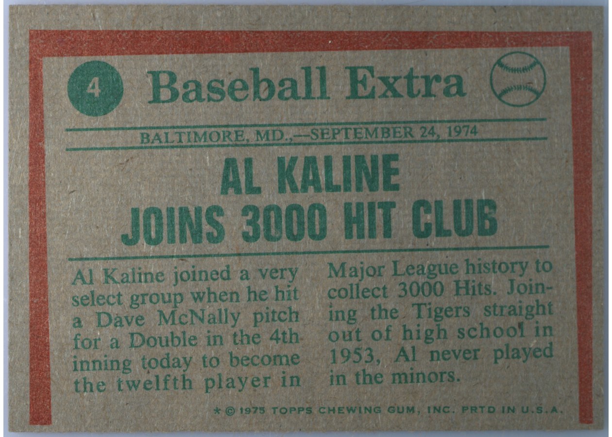 1975 Topps #4 Al Kaline card back