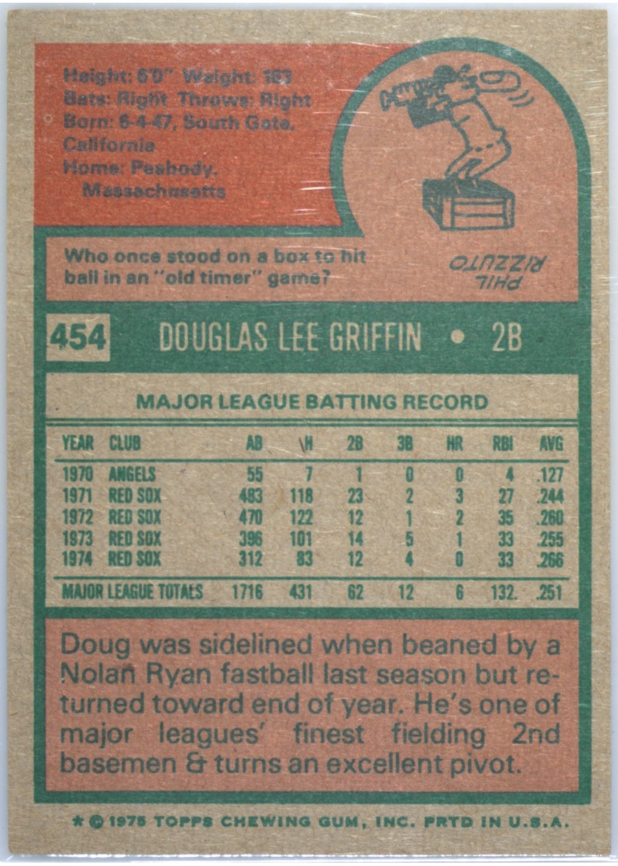 1975 Topps #454 Doug Griffin card back